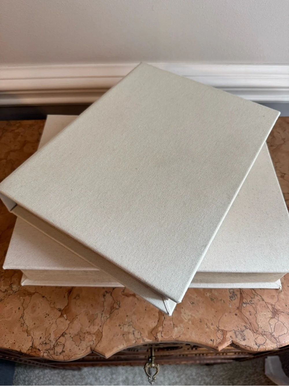 Pottery Barn Neutral Linen Stacked Storage Books - Cream Set of 2